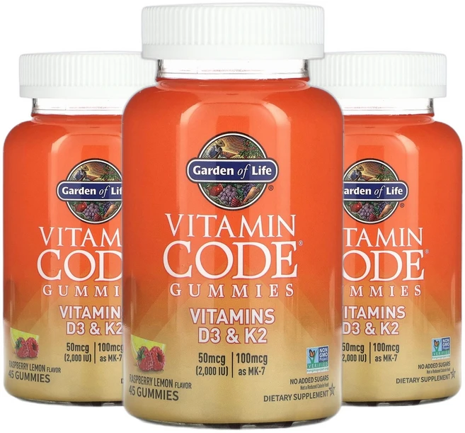 가든오브라이프 비타민 코드 비타민K 비타민D3 라즈베리 레몬 구미젤리 45개 2+1, 3개, 45정 - 쿠팡