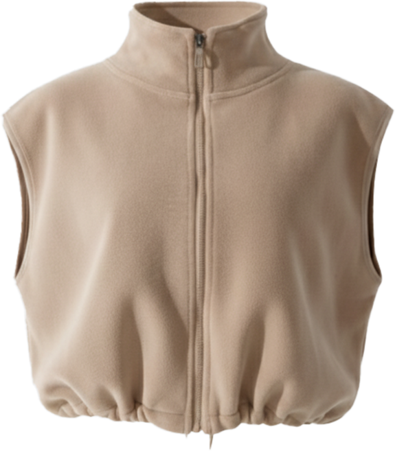 Caramella 여성 하이넥 밑단 스트링 후리스 조끼 플리스 베스트 루즈핏 지퍼 집업 레이어드룩