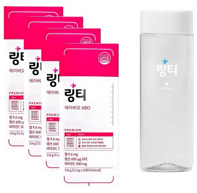 [약국 유통] 신제품 링티ABO 포도맛 철분 엽산 10포 2박스 이상 전용보틀 증정, 4박스, 117g