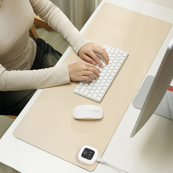 해브유 사무실 책상 3단 온열조절 발열 마우스패드 온열 데스크 마우스 매트 전기매트, 베이지, 80 x 33 cm