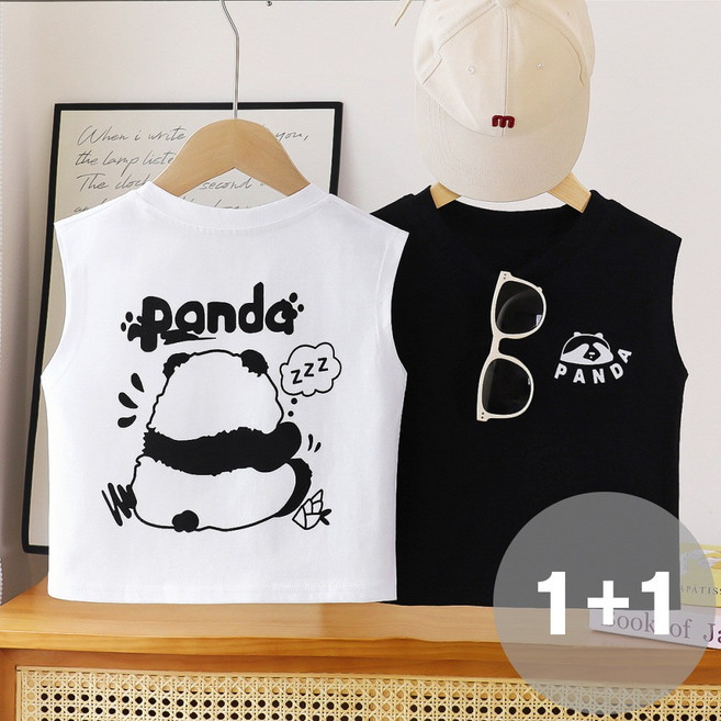 지디오 키즈 프린팅 민소매 티셔츠 2개 세트 여름 남아 여아 여름 나시