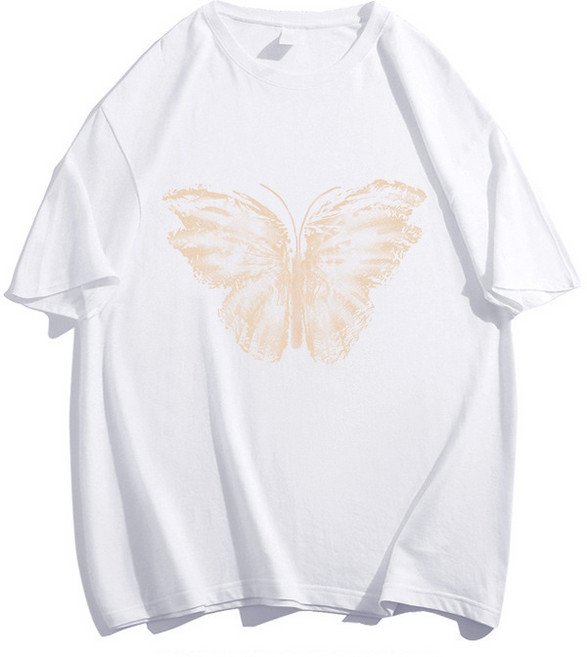 KOSARTE 여성 나비 프린팅 오버핏 반팔티 빅사이즈 여름 커플티