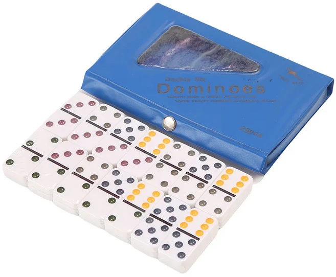 클래식 보드 게임 도미노 세트 성인용 프리미엄 케이스 포함 가족 14세 이상 및, 01 Blue
