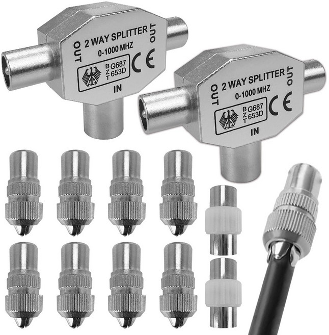 2 웨이 TV 공중 동축 분배기 TV 공중 케이블 커넥터 어댑터 암/수 소켓 암-암 RF TV 커넥터, 1개