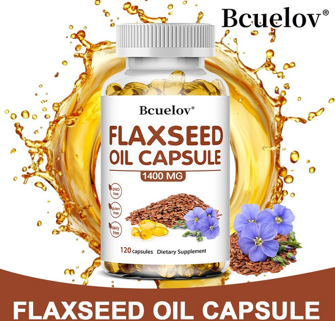 아마씨 오일 캡슐 1400mg 냉압 고농도 아마씨 보충제 오메가 3 6 9 지방산 함유, 3개, 60정