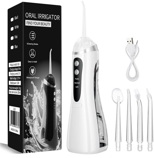휴대용 가정용 전동 치아 세정기 핸드헬드 전동 치아 세정기, 흰색