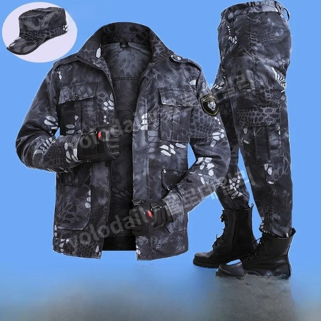 남성 카모플라주 낚시복세트(모자 벨트 포함) 작업복 내구성 봄 가을 야외 작업용 재킷, XL 175(62.5-72.5kg), 블랙 카무플라주 세트  (모자+벨트 포함)