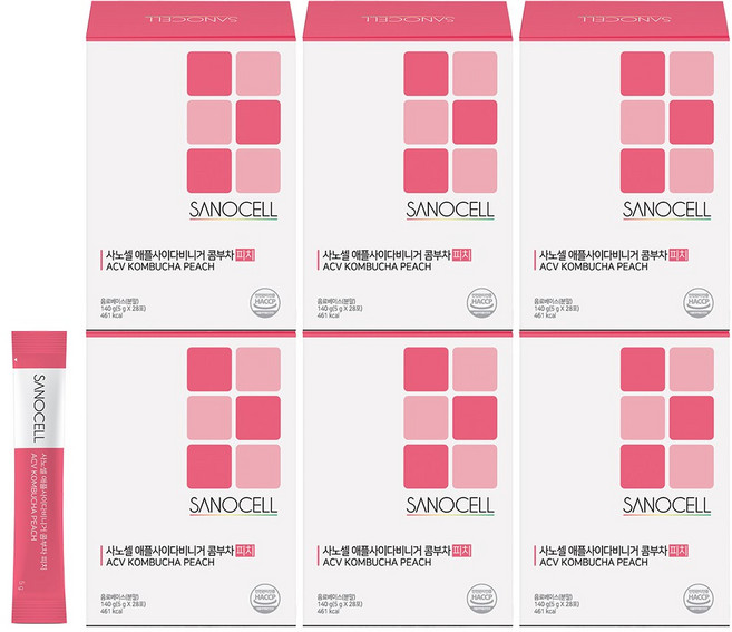 사노셀 애플사이다비니거 무설탕 콤부차 (168회분) 애사비 유기산 초보 제로 (피치맛), 6개, 28개입, 5g