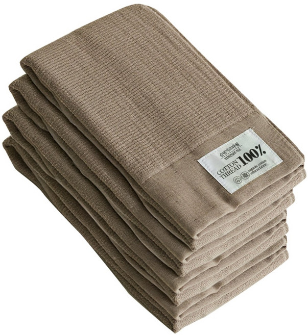 순면 거즈 천연수건 면100% 유아 가족 세면수건, 4개, 브라운