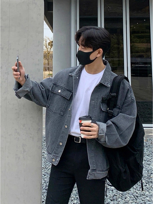 Gshop 牛仔外套男，寬鬆百搭翻領工裝夾克