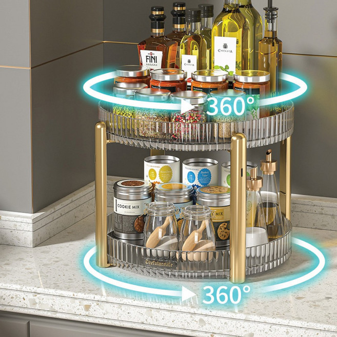 디즈데이스 회전트레이 1단 2단 양념통 선반 싱크대 정리대 주방수납, 1. 1단 투명