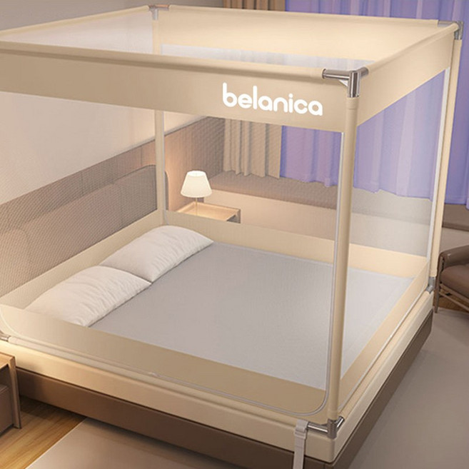 개웃기냥 모기장 KC인증 육각형 망사 침대 텐트형 3방향 문, A 베이지