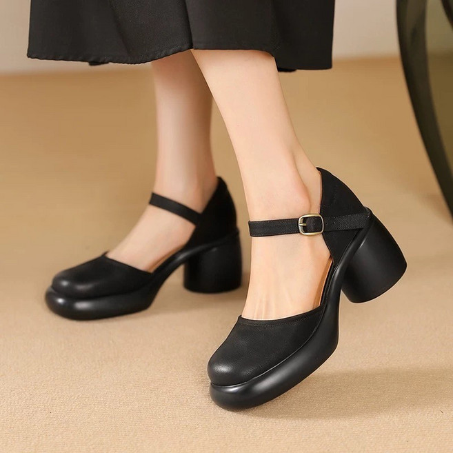 슈엔룩 스트랩 둥둥 여성 키높이 미들힐 구두 샌들 메리제인슈즈