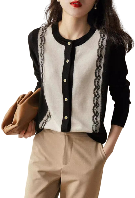 여성용 긴 팔 소프트 데일리 버튼 라운드넥 니트 티셔츠 뉴타임즈 T566W065