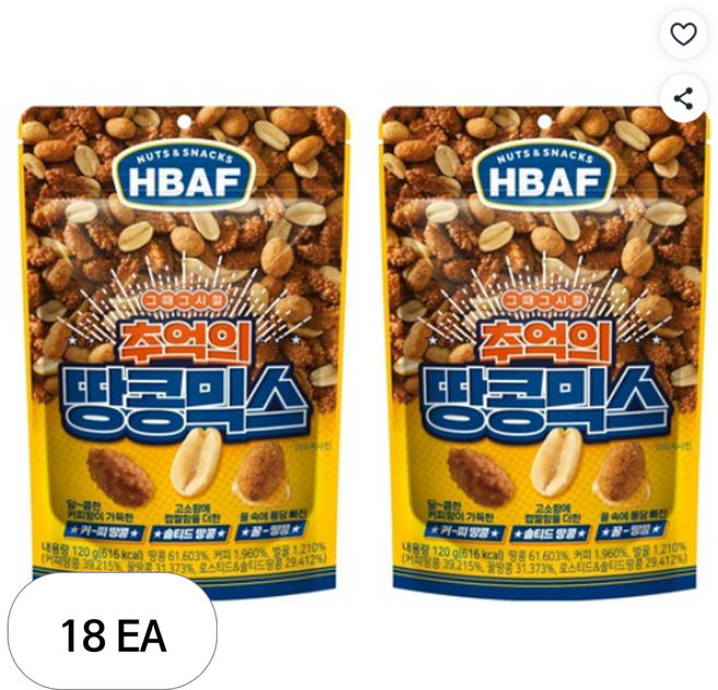 바프 추억의 땅콩믹스, 120g, 18개