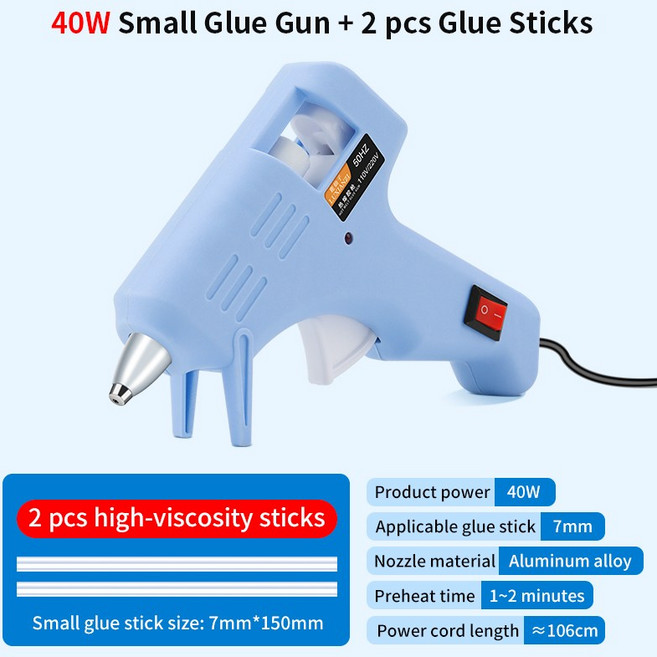 LUXIANZI 핫멜트 글루건 전기 수리 도구 DIY 가정용 열 온도 미니 7mm 스틱 세트 40 W 100W, 05 40w, 02 미국, 1개