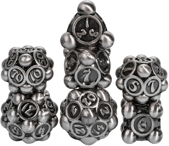 Cusdie 폴카 도트 금속 주사위 세트 DND D4-D20 던전 앤 드래곤 패스파인더 역할 놀이 보드 게임용 다면, 01 China Mainland, 16 Ancient Silver