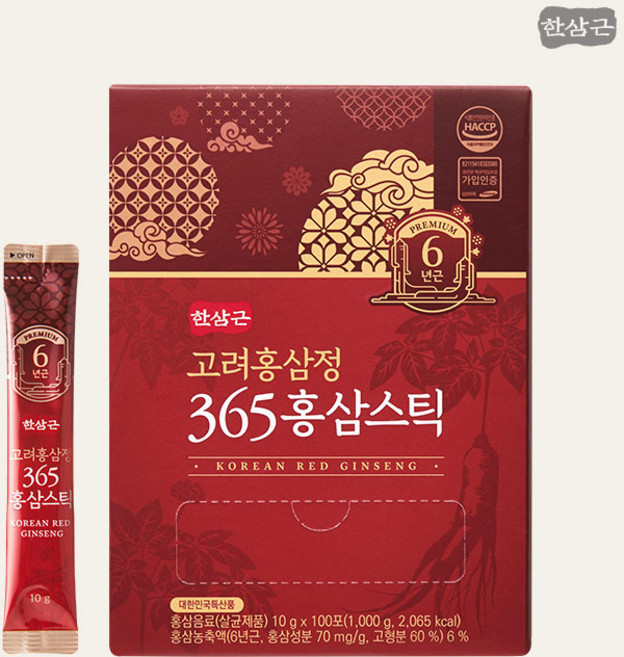한삼근 고려홍삼정 365홍삼스틱 대용량 100포 + 쇼핑백, 1개, 1회분