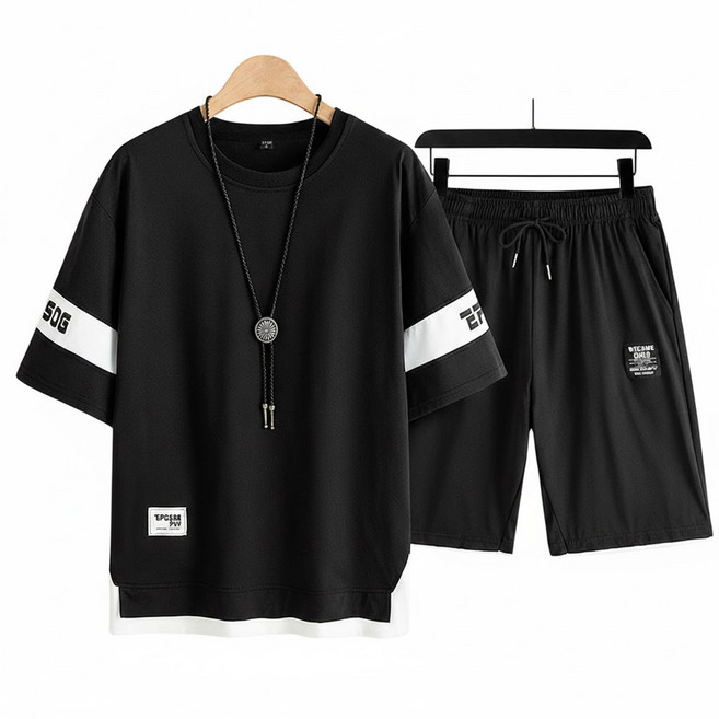 차쿠 남자 상하세트 여름 트레이닝 캐주얼 상하세트 빅사이즈 반팔티 반바지