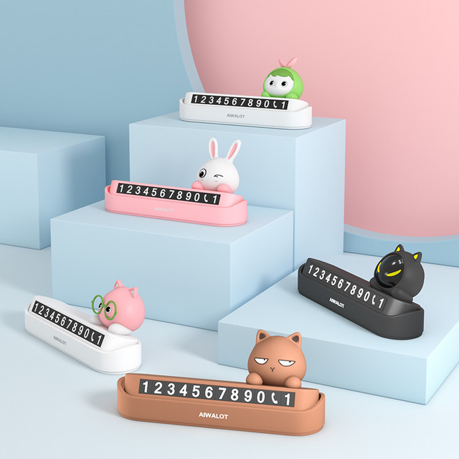 AIWALOT 차량용 주차번호판 | 임시주차 번호판 | 슬라이드 숨김형 | 자석 흡착식 번호판 | 귀여운 캐릭터 임시주차 번호판 | 내열성 주차번호판 | 대시보드 장식용품, 1개, 검은 고양이 A