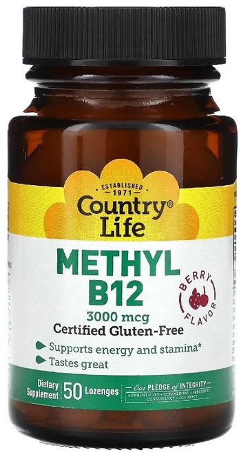 컨트리라이프 메틸 B12 Methyl B12 비타민B12 메틸코발라민 엽산 베리맛 50정, 50 Count 강철체력 - 쿠팡
