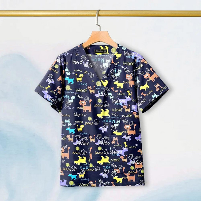 코튼 스크럽 프린트 유니폼 반려동물 그루밍 작업복, 1개, 7. 72047 / D. XXL 사이즈