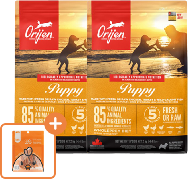 (닭츄 랜덤 1P) + 오리젠 반려견 퍼피 건식사료 x 2, 2개, 2kg, 닭