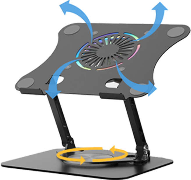 체블스 360도 회전 쿨링팬 노트북 거치대, 블랙