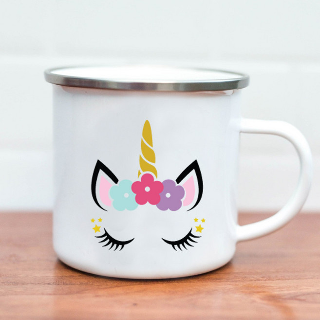 어린이컵 가볍고 깨지지않는 머그컵 유니콘 얼굴, 중간, 1개