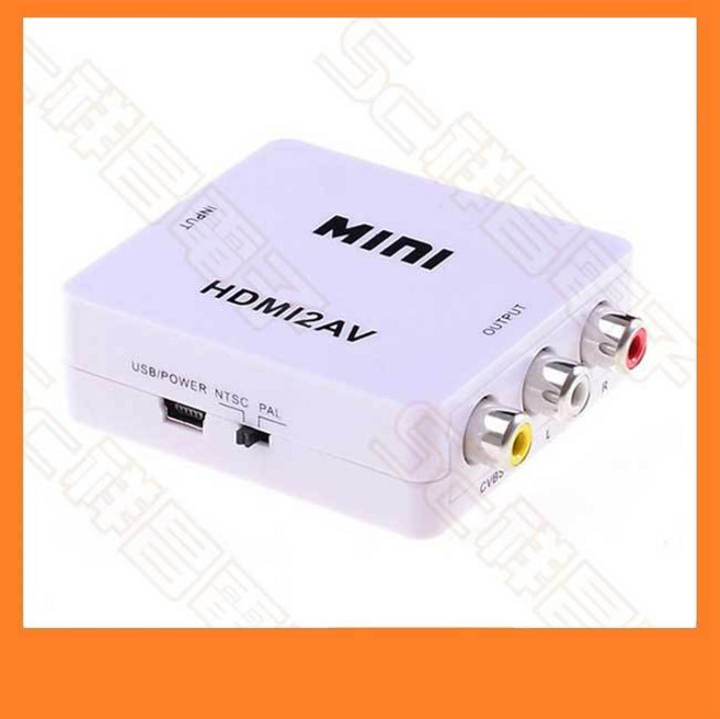 MINI HDMI 轉 RCA AV 轉接器 1080P 訊號轉接盒 USB/POWER NTSC PAL, 1個