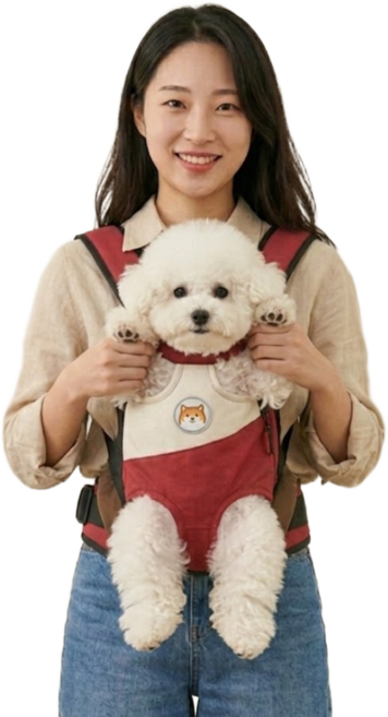 에브린 강아지 이동가방 애견 백팩 앞가방, 1개, 레드 화이트