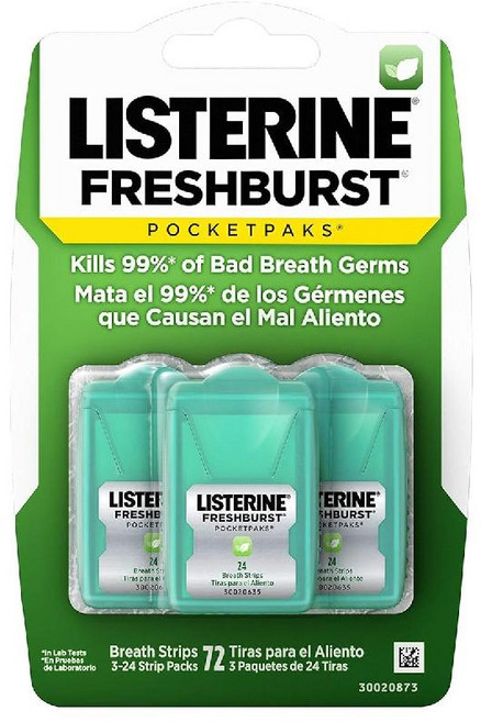 리스테린- 프레시버스트 포켓팩 녹여먹는 필름형 브레스 스트립 24입 3팩 (72매)