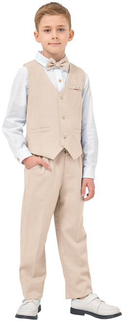 LOlanta 남아 봄여름 조끼 긴팔 정장 4총 세트 아동용 캐주얼 린넨 정장 졸업식 웨딩 셔츠 팬츠 조끼 보타이 4피스 세트
