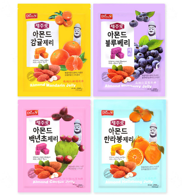 제주애 아몬드 과일 제리 4종, 1세트, 800g, 감귤+블루베리+백년초+한라봉