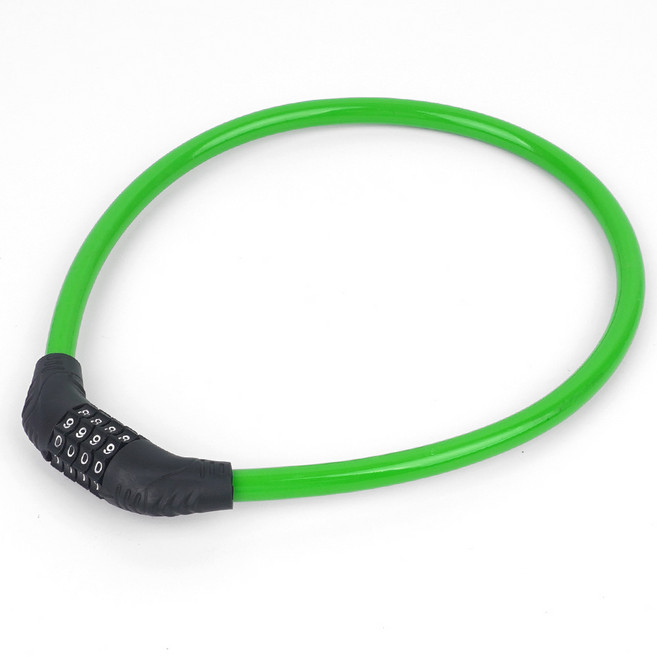 자전거 잠금장치 번호키 4단 다이얼형 자전거자물쇠와이어, 그린, 1개