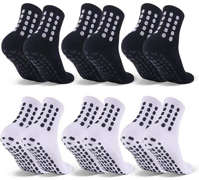 Barrlves 아동용 그립 축구 양말 쿠션 미끄럼 방지 축구 운동 스포츠 양말 남아 여아용 6쌍 6쌍 블랙-1 스몰, 6쌍, 3블랙 + 3화이트