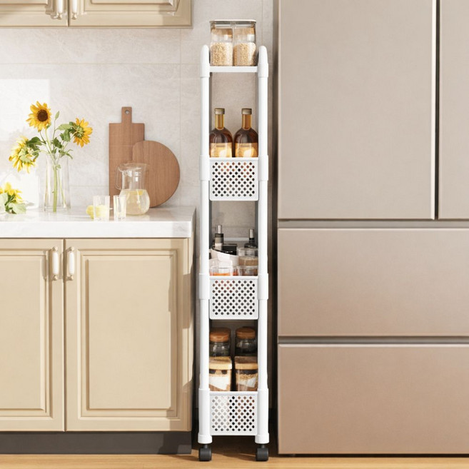 뤼민 틈새트롤리 이동식트레이 수납장, 화이트