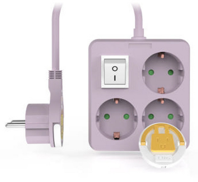 러그박스 이지콕 납작헤드 미니 스위치 파스텔 감성 3구 고용량 멀티탭, 50cm, 퍼플핑크, 1개