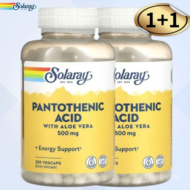 솔라레이 판토텐산 비타민B5 알로에베라 500mg 250캡슐 2병, 2개, 250정 - 쿠팡