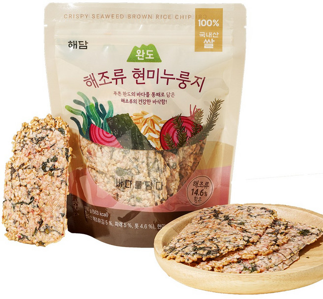 해담 국산100% 완도 해조류 현미누룽지 파래 수제 포켓 과자, 1개, 150g