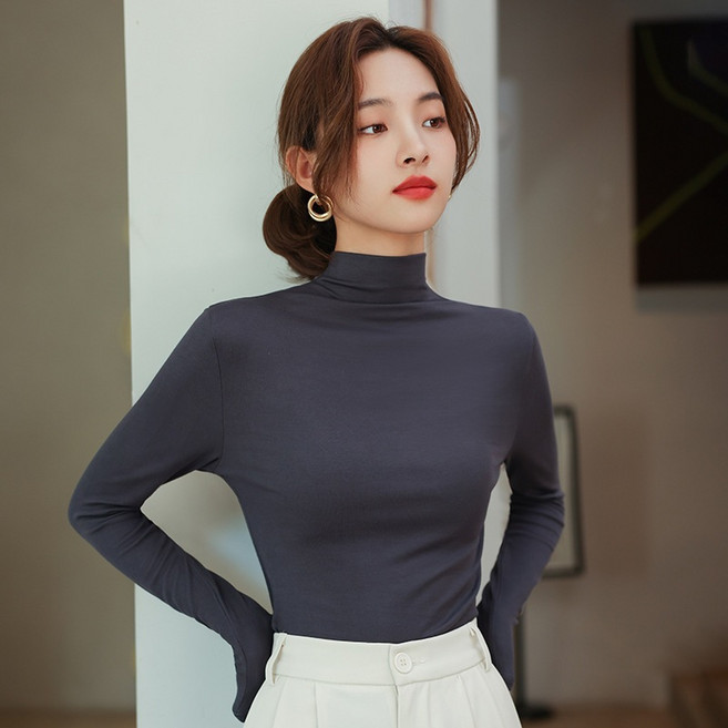 OniWear高領莫代爾修身打底衫 女內搭長袖 百搭上衣 發熱衣 保暖