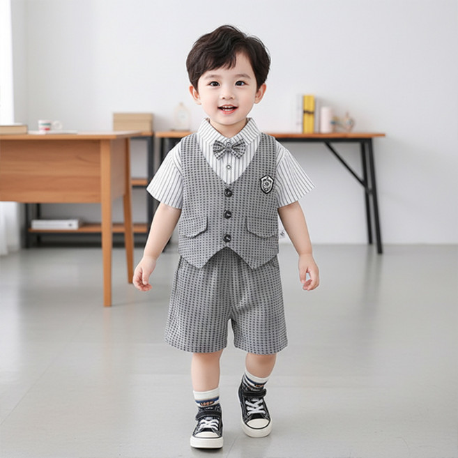 몽실이 보타이 반팔 조끼정장세트 3pcs 남아 아기 결혼식 돌 촬영 셔츠 클래식 캐주얼 여름 수트 상하세트