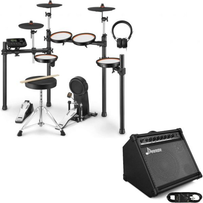 도너 DED-100 전기 드럼 세트 초급중급용 및 보조 무선 오디오 연결이 가능한 AMP 35와트, 1개