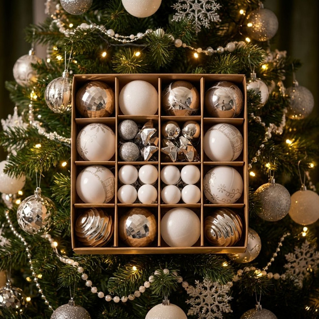 모를린 크리스마스 트리 장식 오너먼트 44p 세트, 1개, 실버