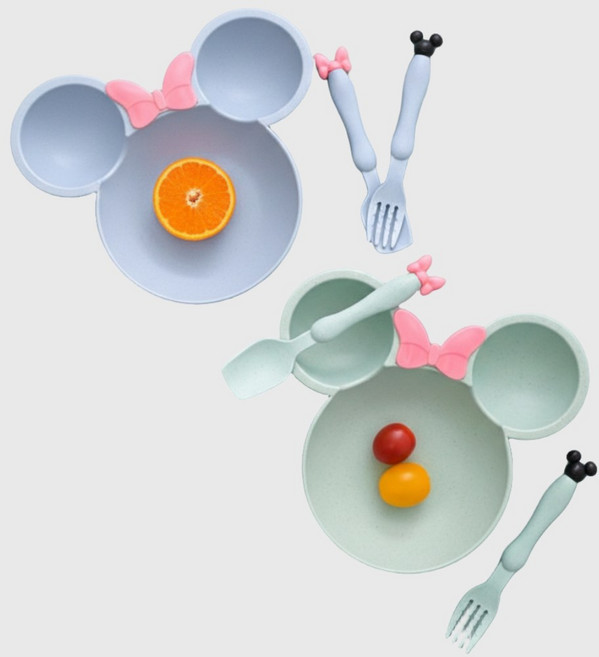 다로엘 유아 어린이 캐릭터 식판 세트 1+1, 1세트, 식판+스푼+포크, 캔디블루+포근그린