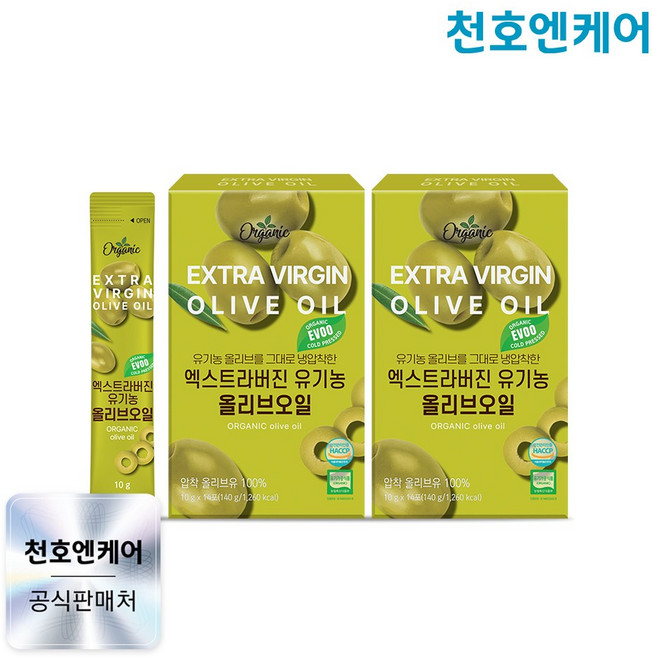 천호엔케어 엑스트라버진 유기농 올리브오일 14p, 140g, 2개
