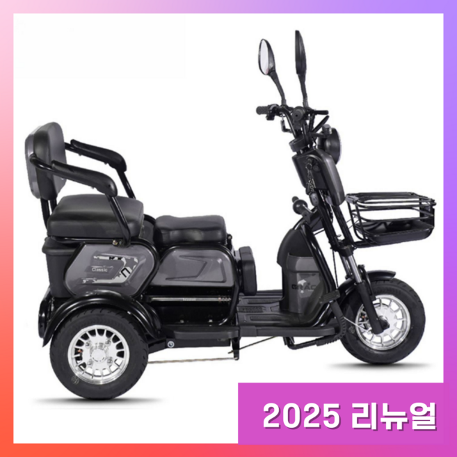 세발 전기 스쿠터 자전거 전동 삼륜 3발 오토바이 브라늄 리튬배터리, 스모크 그레이, 스틸, 48V 12A리튬배터리 40km