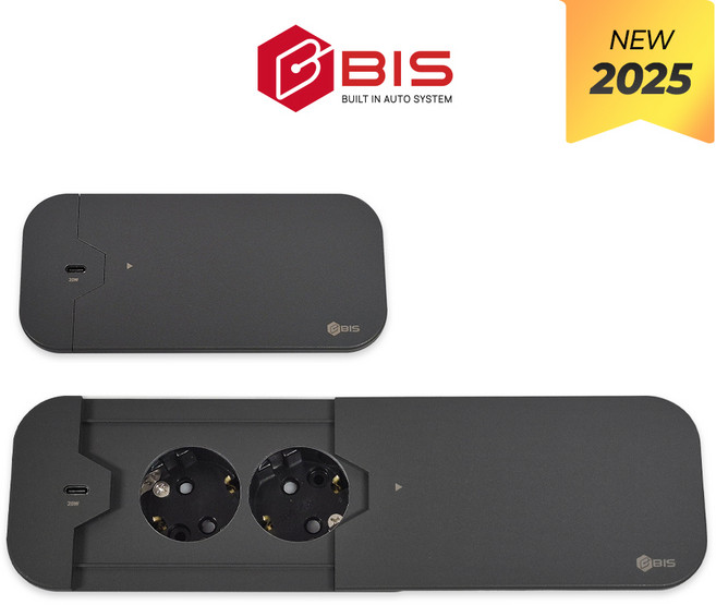 BIS 씬슬라이딩 콘센트 2구 블랙 빌트인 매립형 USB C타입 고속충전 사무실 회의실 책상 BIS-102TS, 1개