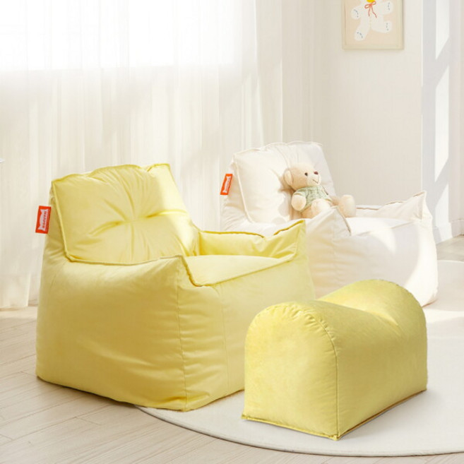 [보니타빈백] 컴팩트 페르시안 JR108 스웨이드 소파 [풋스툴세트], 색상:레몬+풋스툴