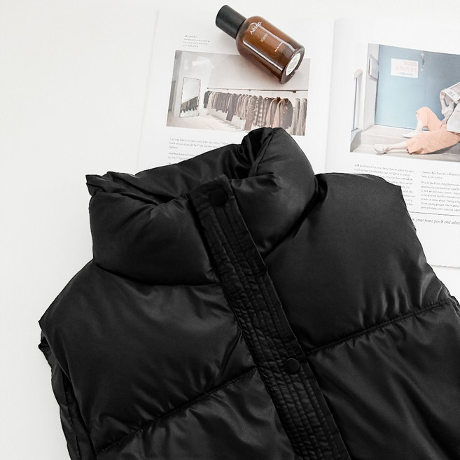 超蓬鬆立領仿皮鋪棉背心 馬甲背心女 鋪棉背心外套女